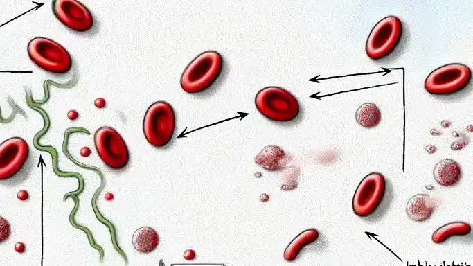 ilustración médica que muestra la supresión de la función plaquetaria y la coagulación sanguínea